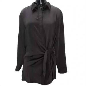 NEW LUUM women's nitza satin wrap long sleeve shirt top in black